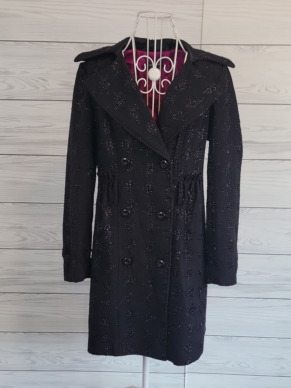 Rampage Black Double-Breasted Women's Coat with All-Over Sparkle Detail Size M
